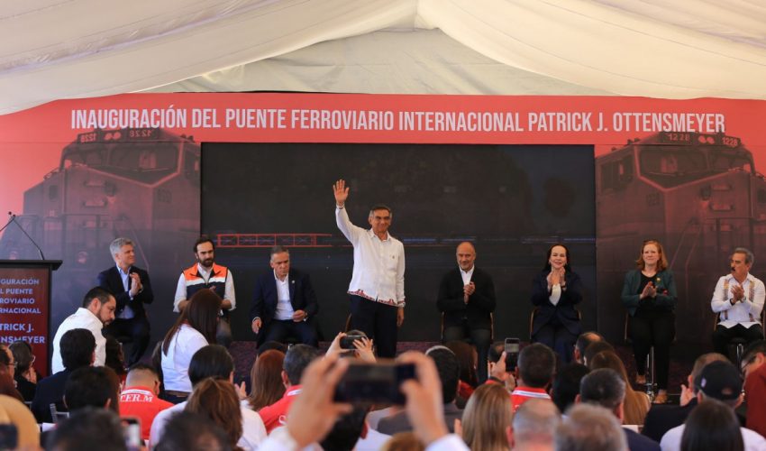 Inauguran Américo, SICT y CPKC, puente ferroviario que duplicará intercambio&nbsp;comercial